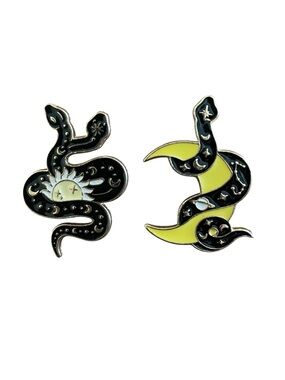 NWT Black & Yellow Snake Enamel Pin Set - Sun and Moon Designs - 2 Pack